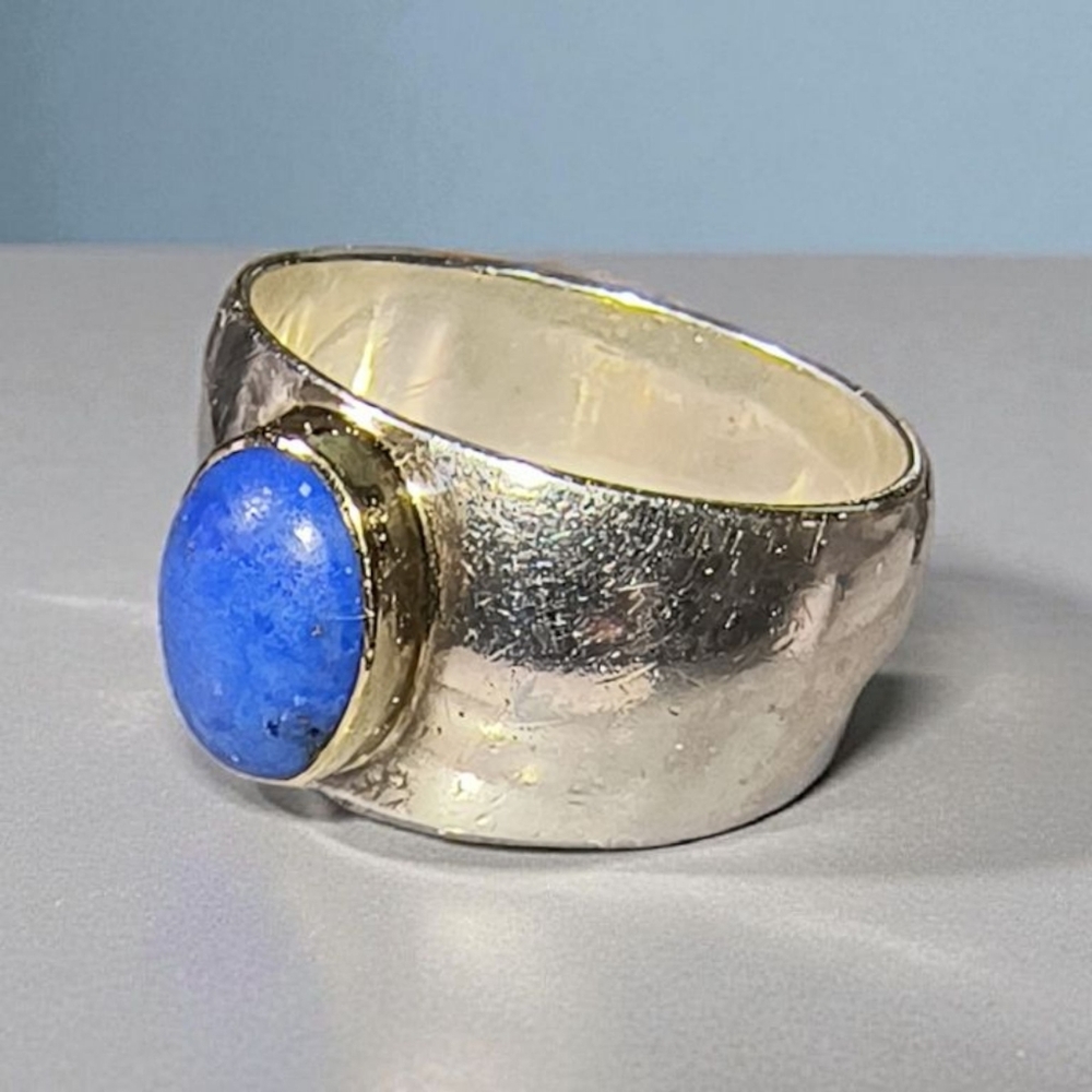 Hand-Finished Sterling Silver & 14K Gold Lapis Lazuli Ring